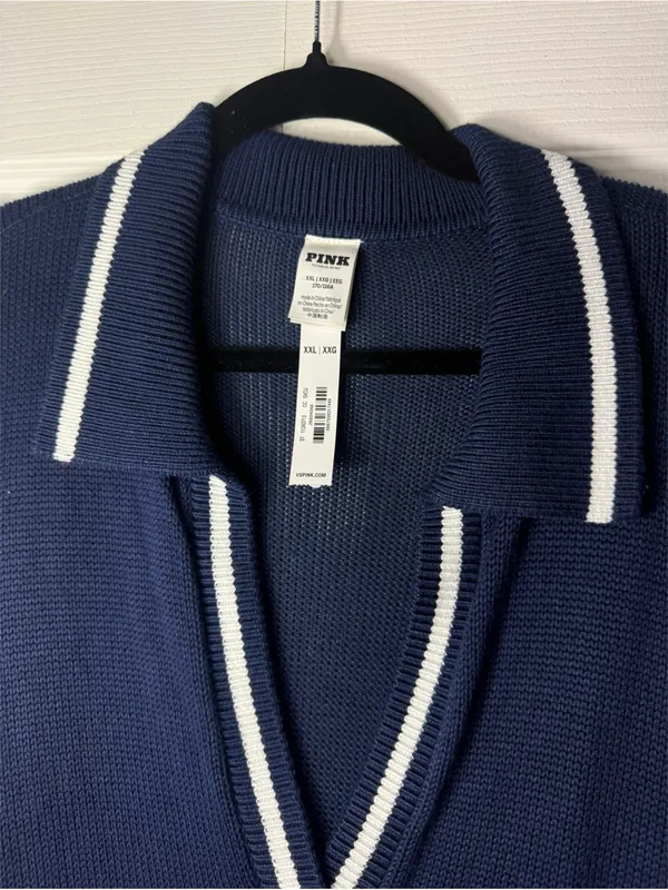 PINK Victoria's Secret Navy Blue V-Neck Collar Cropped Sweater Pullover XXL NWT - Image 8