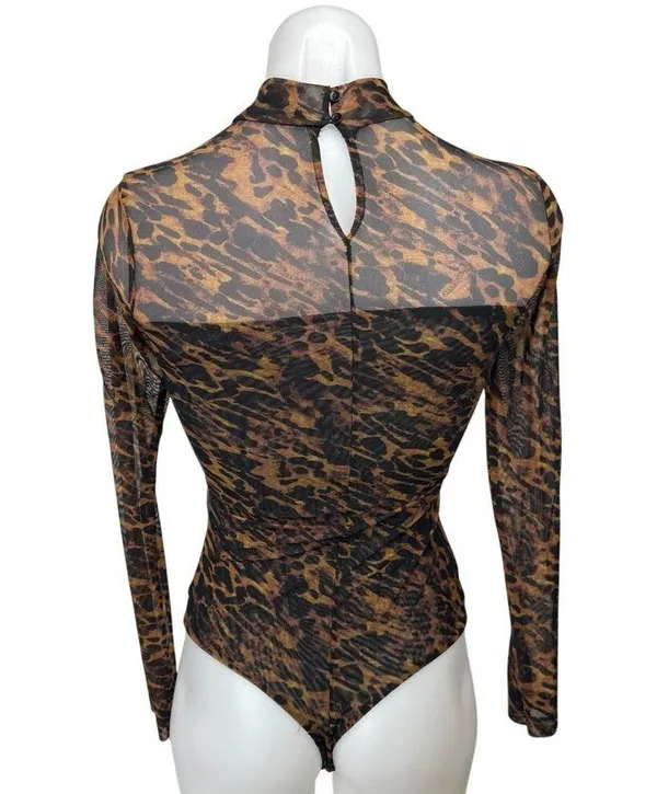 AllSaints Ambient Elia Leopard Animal Print Mesh Long Sleeve Bodysuit Top Size S - Image 2