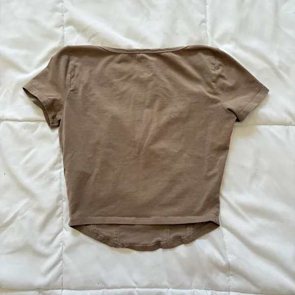 Hollister Top Womens XS Brown Square Neck Baby Tee Crop‎ Cotton Blend Feminine - Image 6