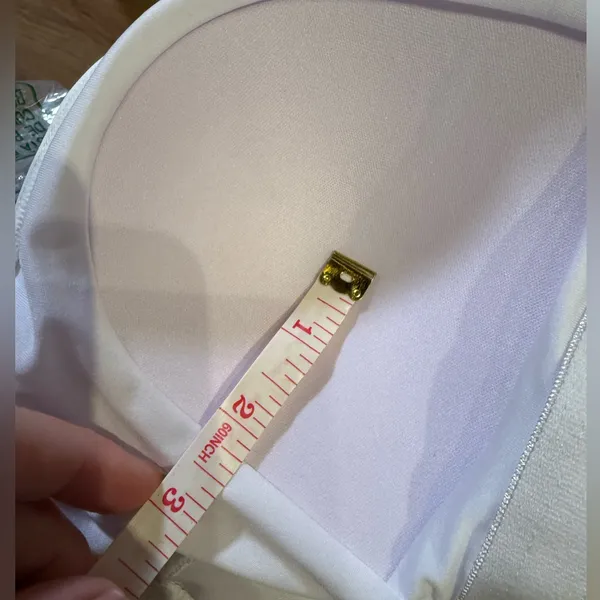 E.Menie White ruched spaghetti strap one piece build in bra‎ swimsuit medium - Image 4