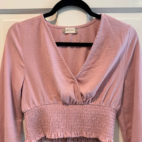 Altar’d State Long Sleeve Flocked V Neck Crop Top‎ Mauve Pink Size Medium - Image 3