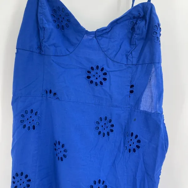 Boho Sleeveless Blue Eyelet Ruffle Dress Size Small Flawed - Image 3