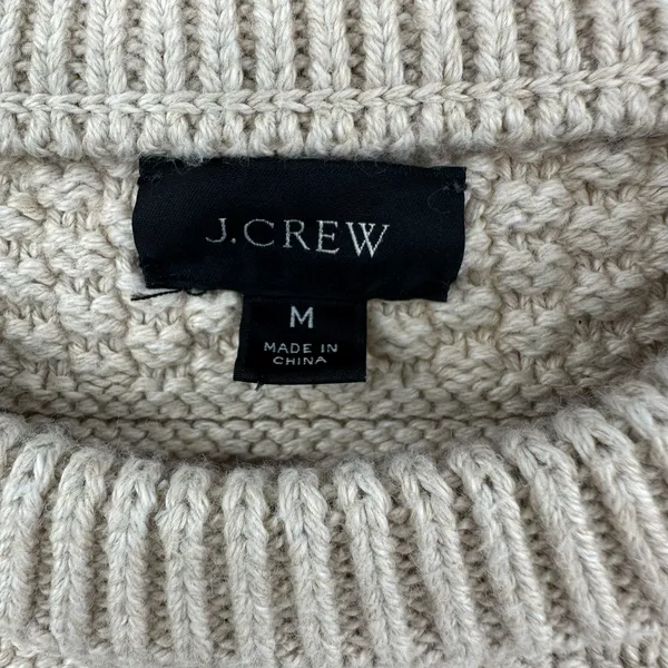 J.Crew Size Medium Long Sleeve Crew Neck Knit Pullover Sweater Tan‎ 100% Cotton - Image 3