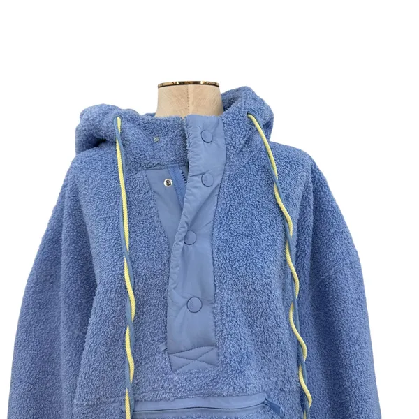Free People Fuzzy Was She Pullover Blue‎ Sherpa Fleece Hoodie Womens Small - Image 5