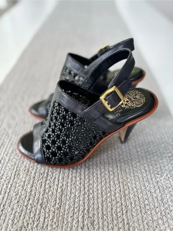 Vince Camuto Black and Brown Woven Slingback Heels - Image 2