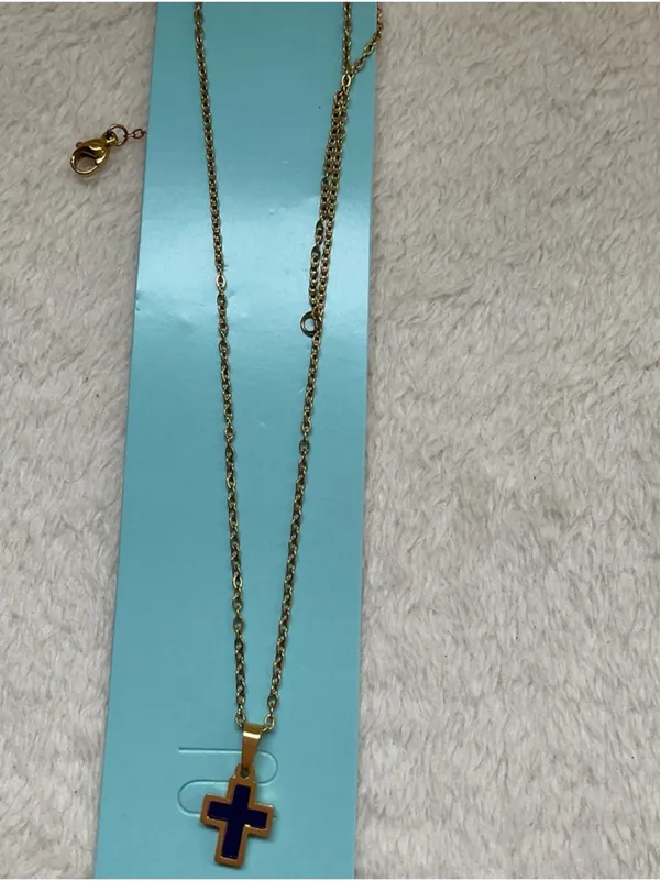 Mint Gold Necklace with Blue Cross Pendant - Image 3