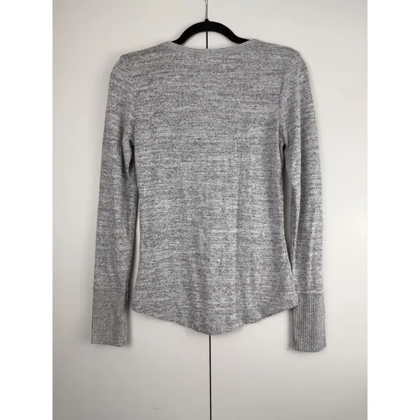 Abercrombie & Fitch Soft A&F Cozy Grey Marl Heathered Henley‎ Long Sleeve Small - Image 2