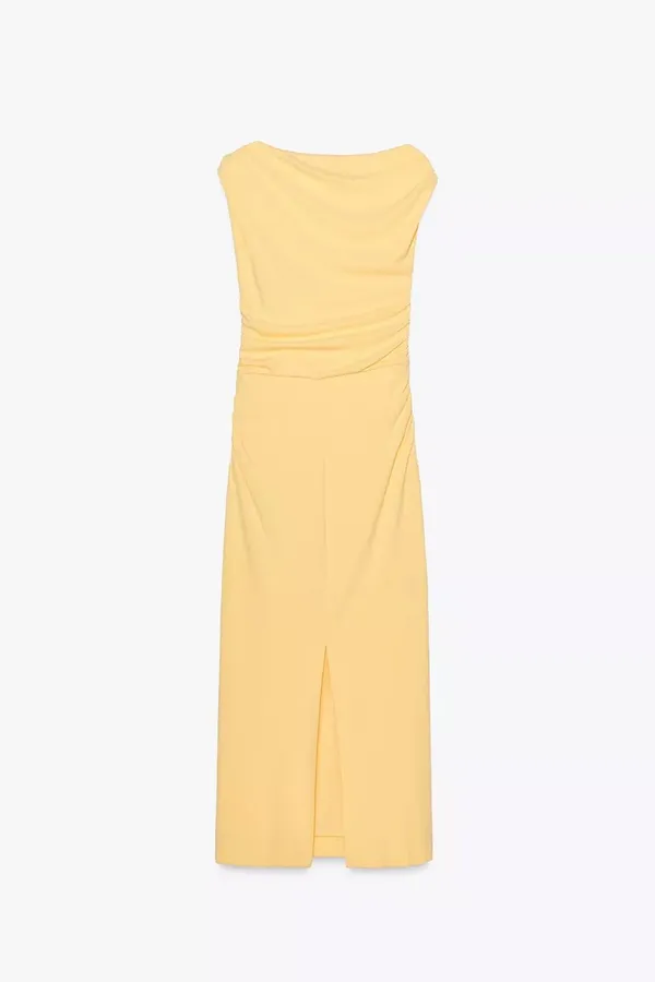 Zara maxi fitted bodycon dress butter yellow casual wedding party evening - Image 9