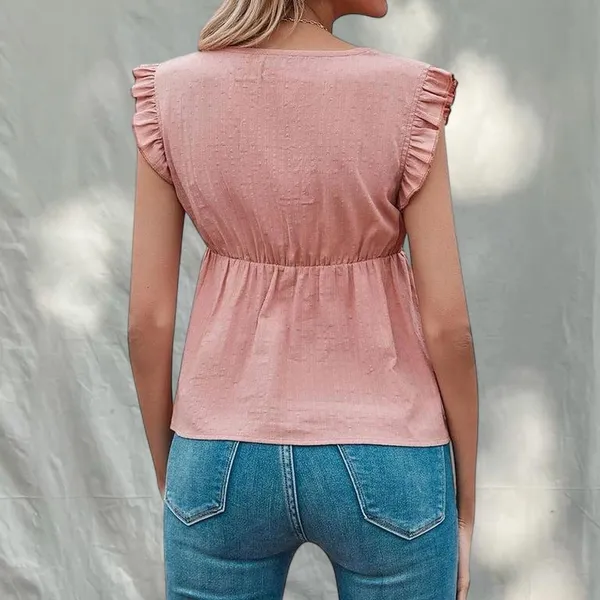 Shein | Dusty Pink Ruffle-Sleeve Babydoll Top - Image 3