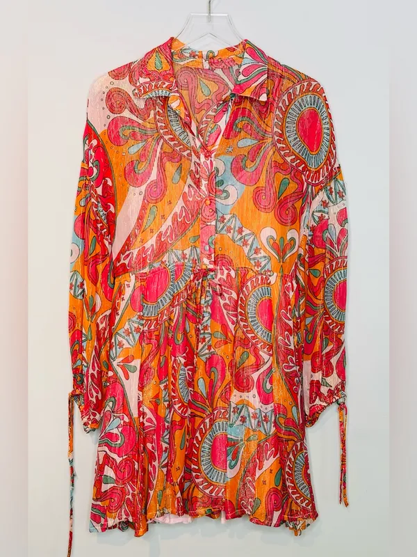 Sundress Blair Havana Framboise Orange Pink Paisley Metallic Mini Dress - Image 4