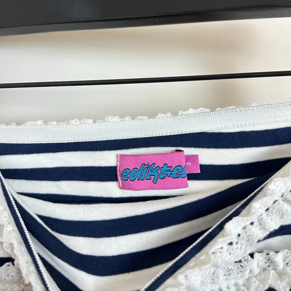 EDIKTED Stripe Lace Trim Tube Top in Navy-and-white Size Small - Image 3