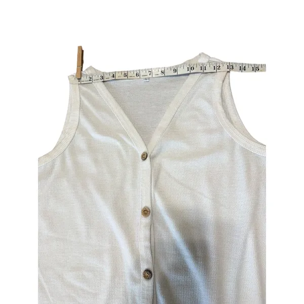White Waffle Knit Button Front Tie Hem Tank Top Sleeveless V-Neck Large‎ - Image 6