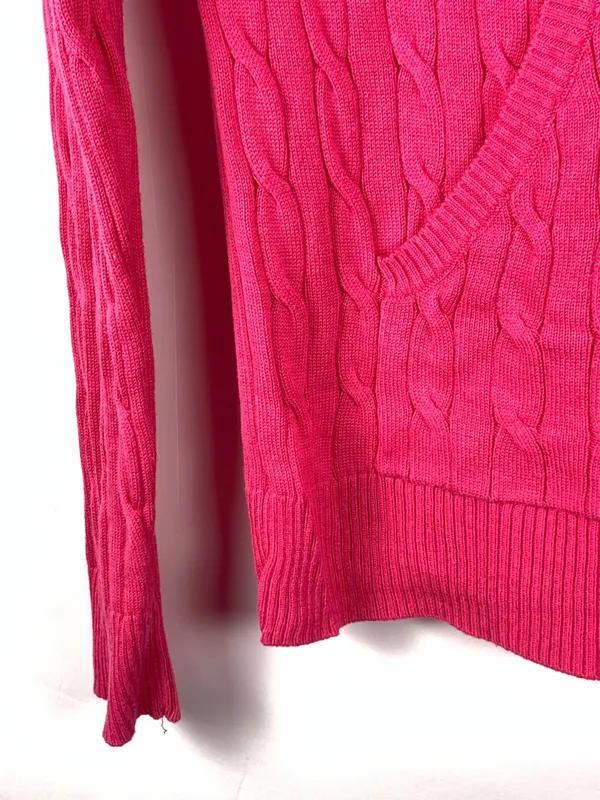 Kate Lord Womens Sweater L Pink Cable Knit Full Zip Golf Cardigan Pockets - Image 8