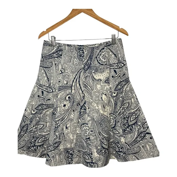 Talbots Paisley A-Line Skirt Womens 6 Blue White Cotton Blend Knee Length Zipper - Image 9