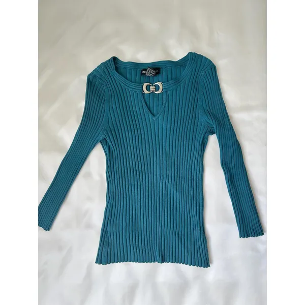 Turquoise Buckle Detail Sweater Blue Size M - Image 3