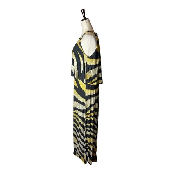 Chico's Black And Gold Zebra Print Jersey‎ Sleeveless Halter Neck Maxi Dress S - Image 6