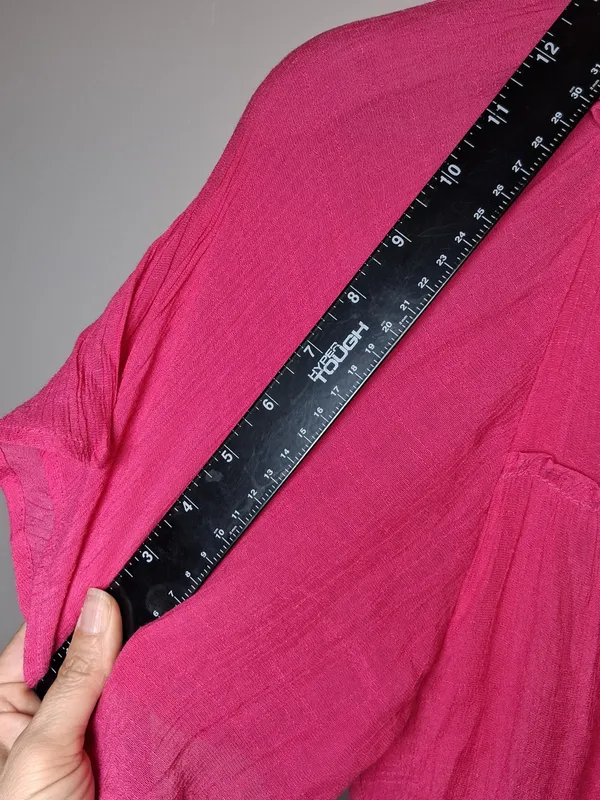 &merci Hot Pink Tiered Midi Dress w/ Short Sleeves Pockets Lined Women's Size L - Image 7