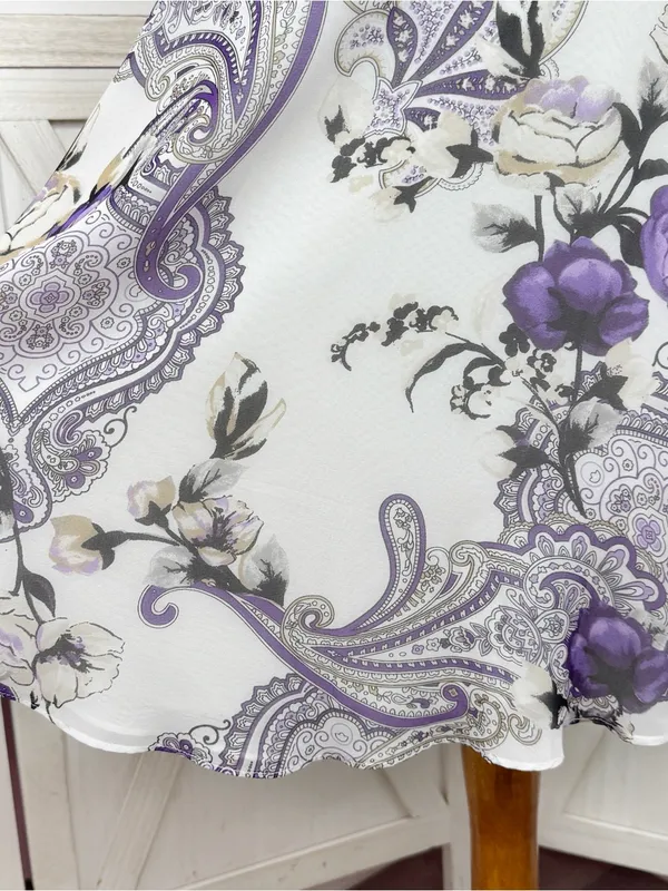WHBM Floral Paisley Chiffon Fit Flare Sleeveless Dress White Purple Size 6 Fairy - Image 6