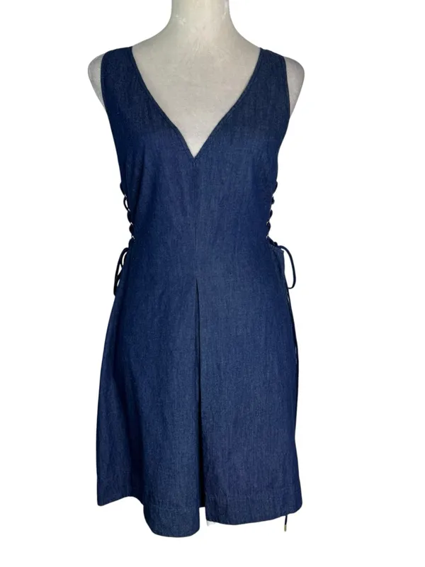 NWT INTERMIX Juniper Denim Chambray Denim Side Lace Up Mini Dress Size 10 - Image 6