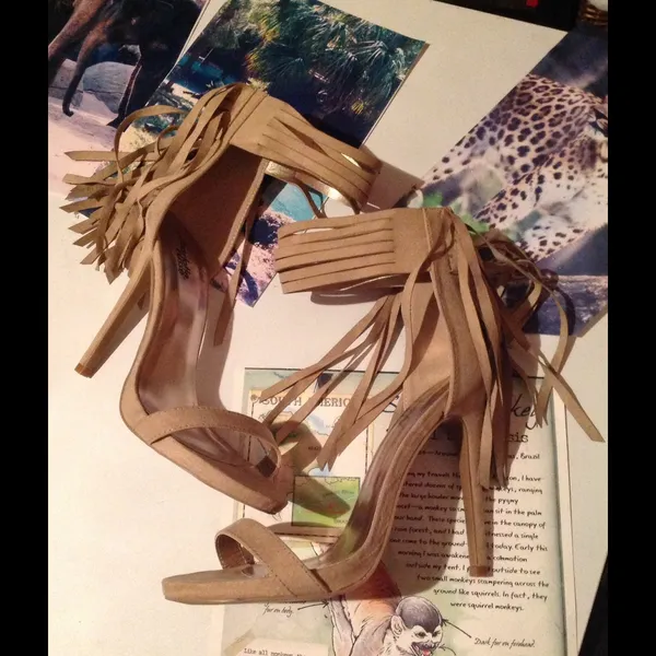 Charlotte Russe FRINGE HEELS TAUPE/NUDE COLOR BOHO GYPSY HIPPIE - Image 3