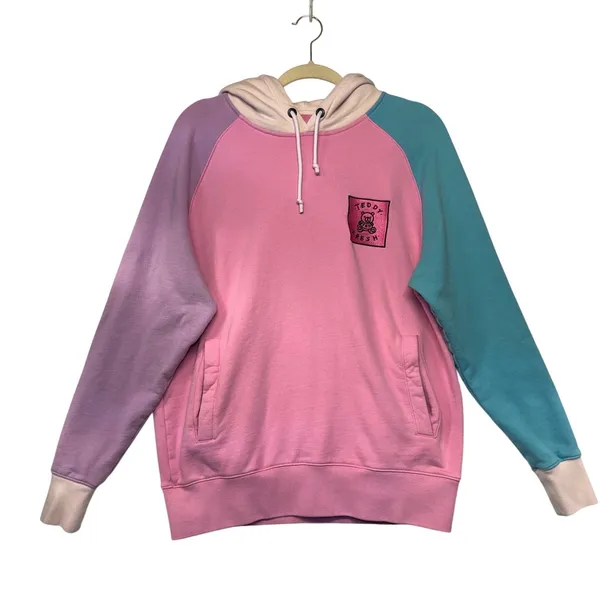 Teddy Fresh Colorblock Hoodie Pastel Pink Purple Teal Cotton Sweatshirt‎ Small - Image 2