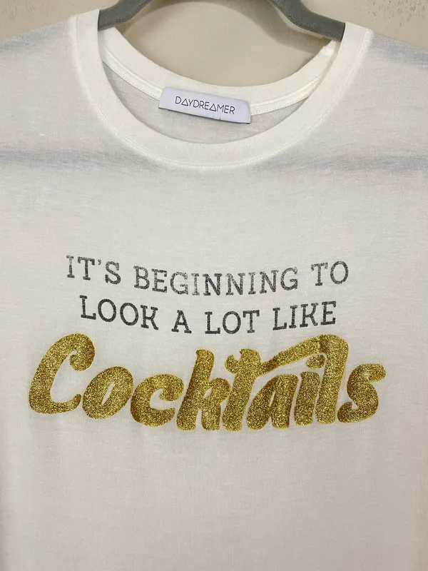 Daydreamer "It's Beginning to Look a Lot Like Cocktails" Glitter Tee Size Small - Image 2