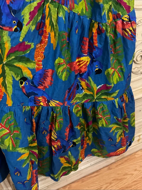 FARM RIO Blue Sunny Day One Shoulder Tropical Print Maxi Dress Sz:Medium - Image 9