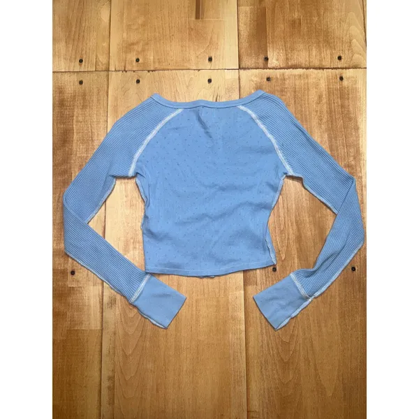 BDG Urban Outfitters‎ Blue Pointelle Waffle Knit Long Sleeve Crop Top XS - Image 5