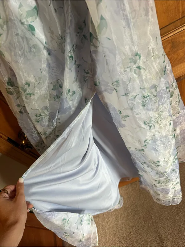 Lulu's Pastel periwinkle Floral Strapless Chiffon Maxi wedding guest Dress small - Image 6