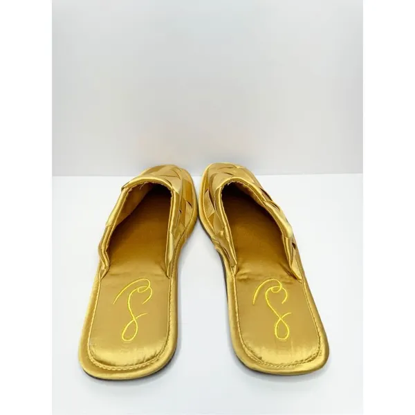 Sam Edelman Mules Ladies 6.5 Gold Slip On Round Toe Woven‎ Satin Finish Shoes - Image 7
