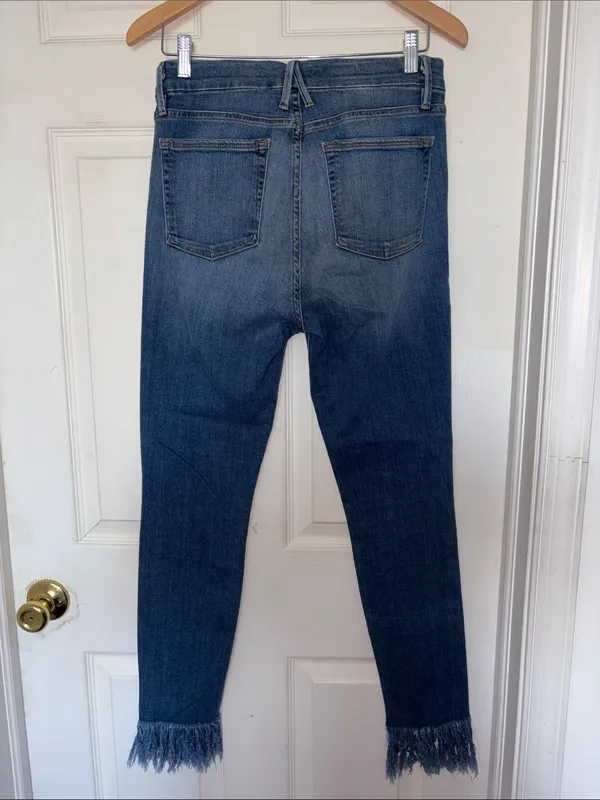 Good American Good Waist Frayed Hem Jeans Blue Size 8 - Image 4