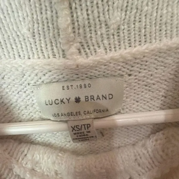 Lucky Brand Pointelle Turtleneck Cable Knit Bell Sleeve Sweater Ivory XS #1300 - Image 6