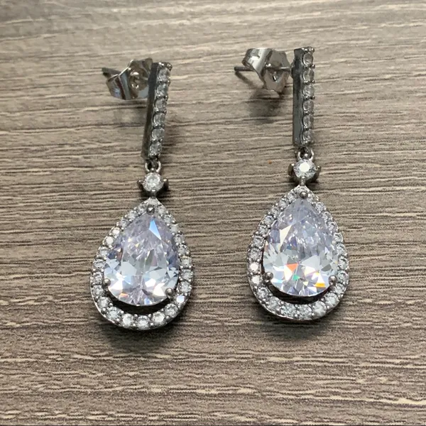 18K Gold Plated CZ Bridal Earrings Bride Drop Cubic Zirconia Wedding Sparkle - Image 2