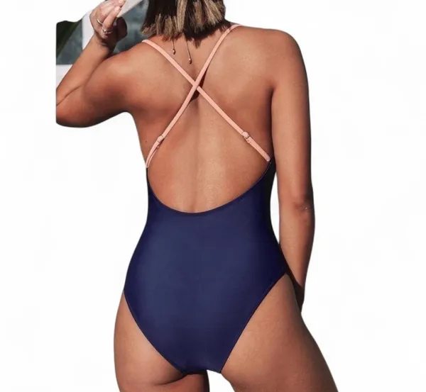 Cupshe OnePiece Swimsuit SzXL Colorblock Peach/Olive/Navy Beach/Pool/Resort Wear - Image 2