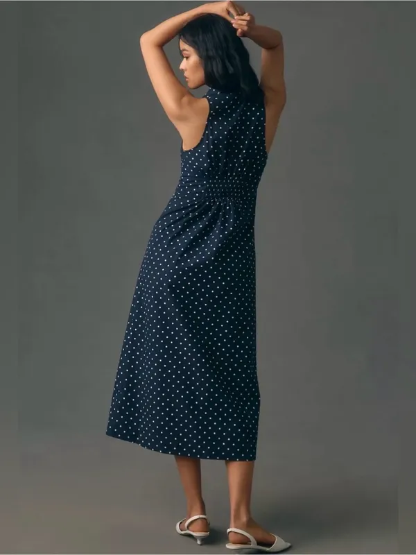 Anthropologie Maeve Polka Dot Navy Halter Midi Dress Size S - Image 2