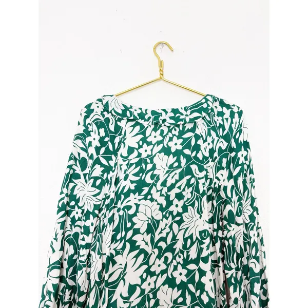 Free People Rebecka Floral Ruffled Mini Dress Size Medium Emerald Green - Image 12