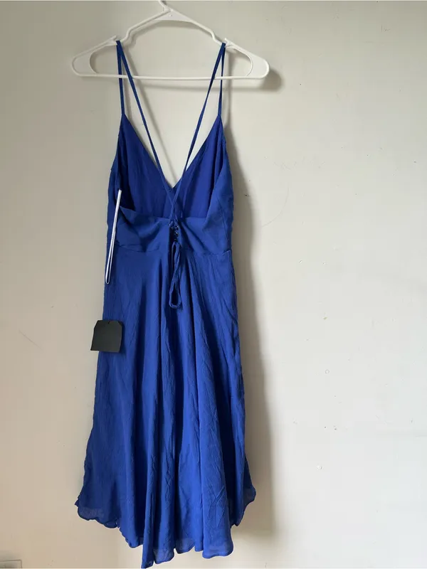 Lulus Troulos Royal Blue Lace Up Midi Dress Size M NWT Open Back Rayon - Image 6