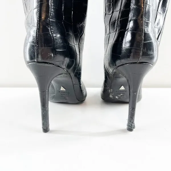 Schutz Maryana Knee High Croc Embossed Stiletto Heel Boots Black 6 - Image 6