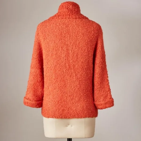 SUNDANCE Laurel Breeze Cardigan Sweater Solid Orange Boucle Knit Wool Small - Image 7