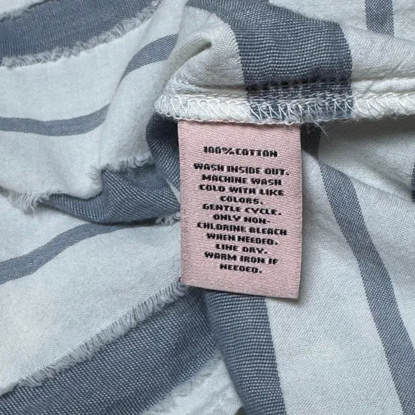 Juicy Couture Striped Off Shoulder Top Blue White‎ Fringe Cotton Blouse Small - Image 5