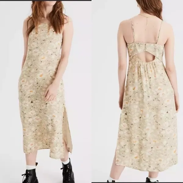 American‎ Eagle Floral Midi Side Slit Slip Dress in Soft Green Size Extra Small - Image 2