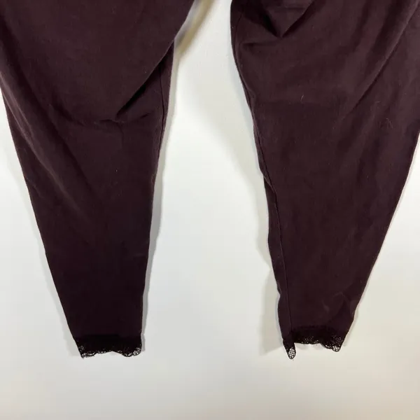 Aerie Womens Burgundy Lace Trim‎ Ankle Leggings Dark Plum Size Large Stretchy - Image 8