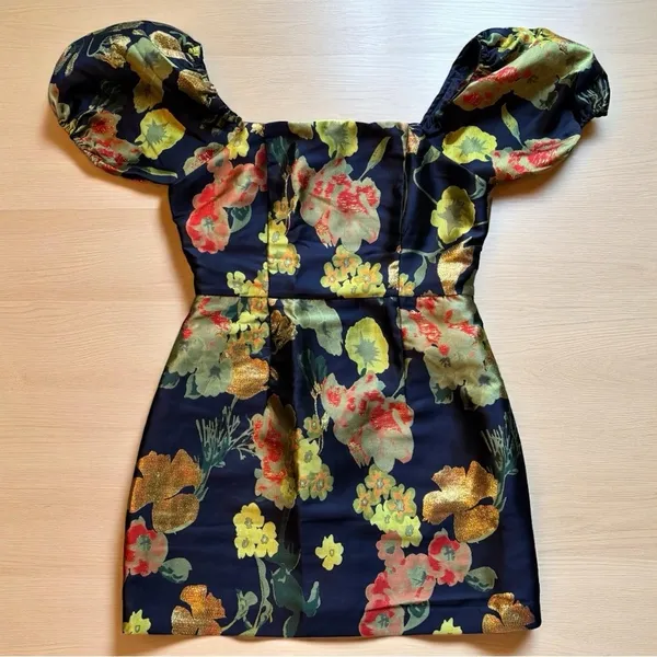 LULUS So Stunning Metallic Jacquard Puff Sleeve Mini Dress – Size M - Image 8