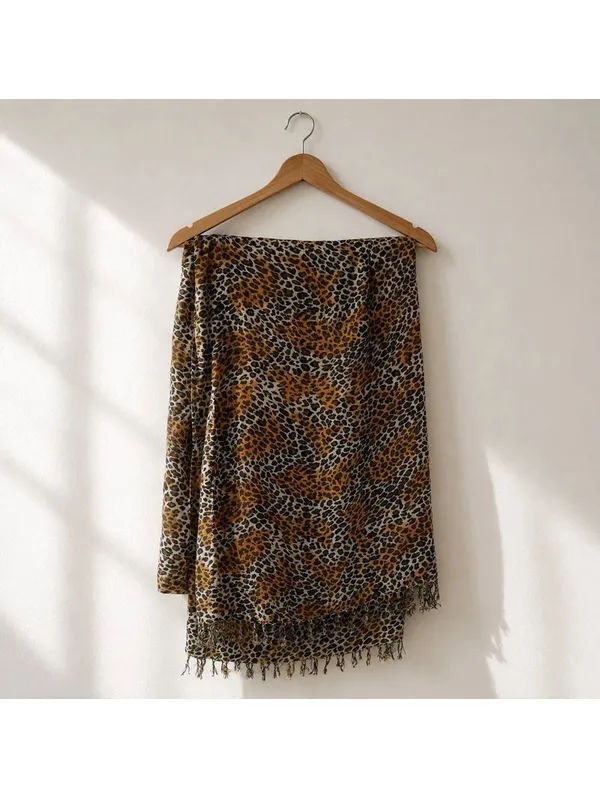 Leopard Print Fringe Scarf Animal Print Lightweight Wrap Shawl - Image 2