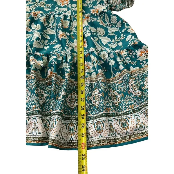 Band of the Free Green Floral Above the Knee Babydoll Dress Women Sz Small |57-9 - Image 6