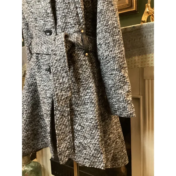 Yoki Womens Black White Boucle Knit Belted Trench Coat Jacket Size M JW2521 - Image 3