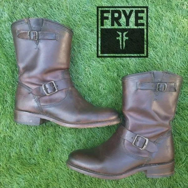 Frye veronica Brown Leather Mid-Calf Engineer Boots Size 6 - Image 2