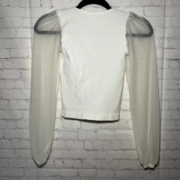 Free People Intimately Lost In Love White Ribbed Mesh Puff Sleeve‎ Top XXS - Image 2
