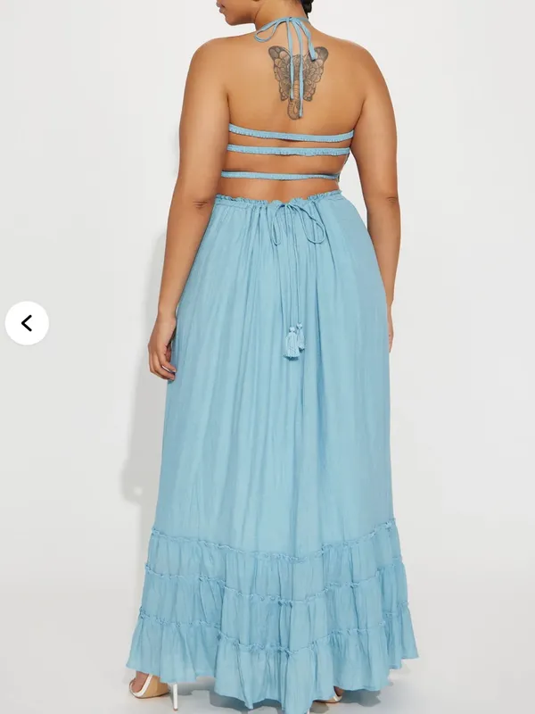 Hayley Halter Smocked Backless Maxi Dress - Blue - Image 3