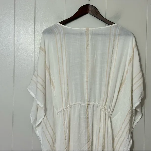 Lovestitch White Striped Kimono Cover Up S/M Boho Beach Caftan Tassel Tie - Image 2